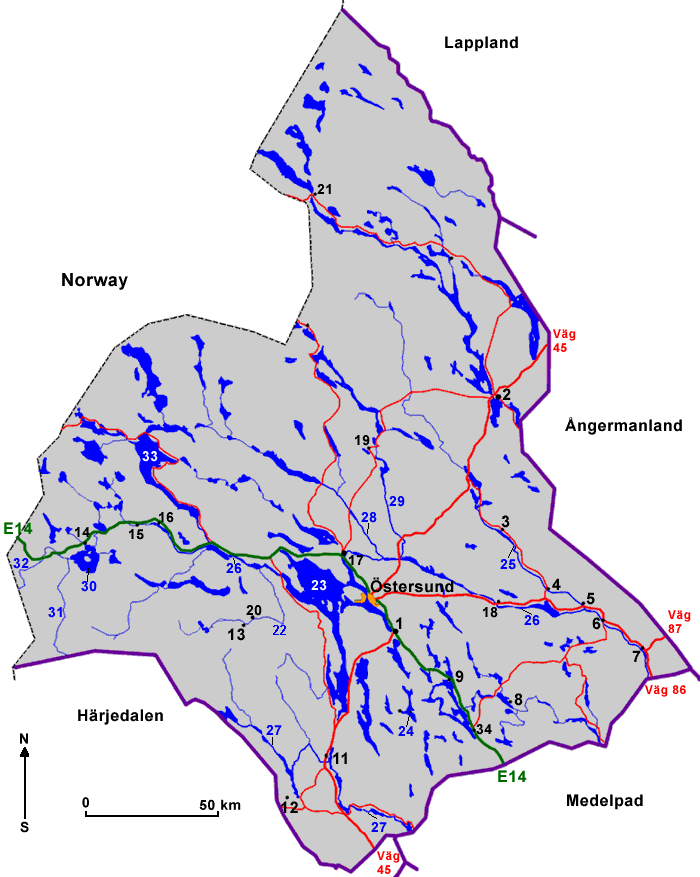 Fishing map of Jämtland