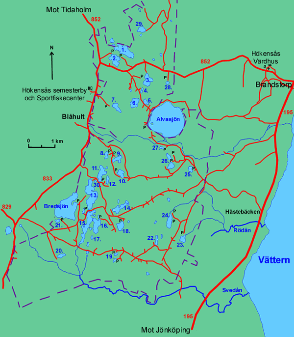 Områdeskarta över Hökensås Sportfiske